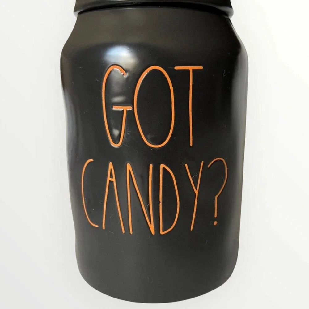 Rae Dunn GOT CANDY? Halloween Black Orange Logo Ceramic Canister With Lid